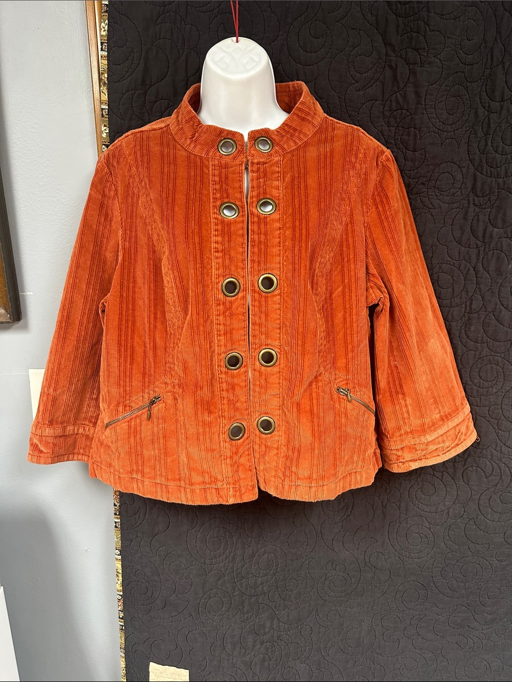 dressbarn woman’s  Orange Corduroy Grommet-Front Jacket